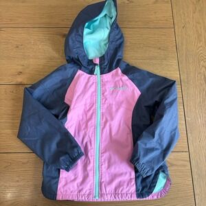 Columbia girls coat hooded size XXS Youth 4/5 EUC Pink‎ Blue ColorBlock Fleece